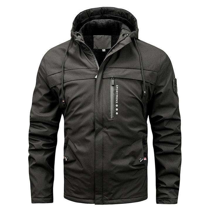 Men's windproof softshell jacket with adjustable hood, fleece inner lining and concealed zipper pockets Mune Fashion