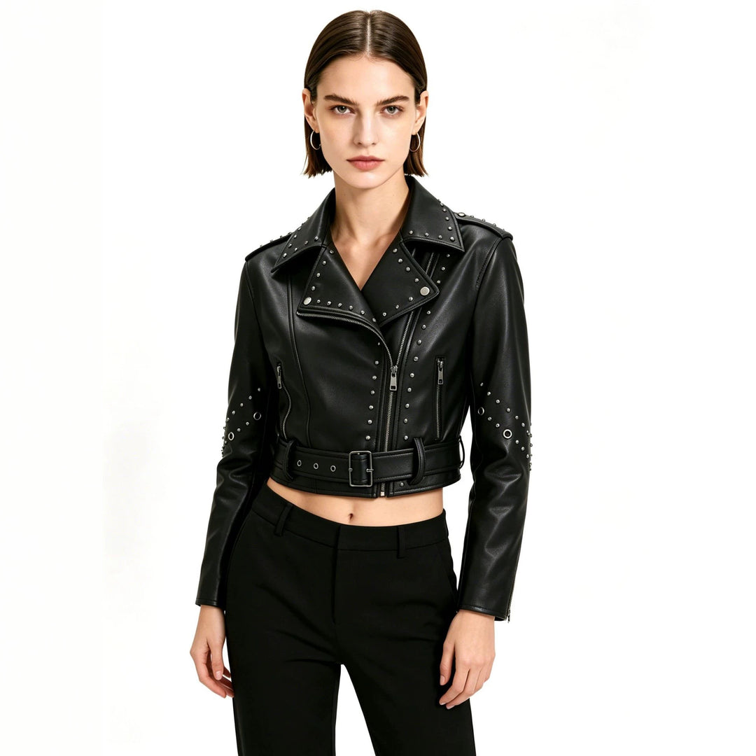Women's Stylish Biker Jacket with Studs Mune Fashion