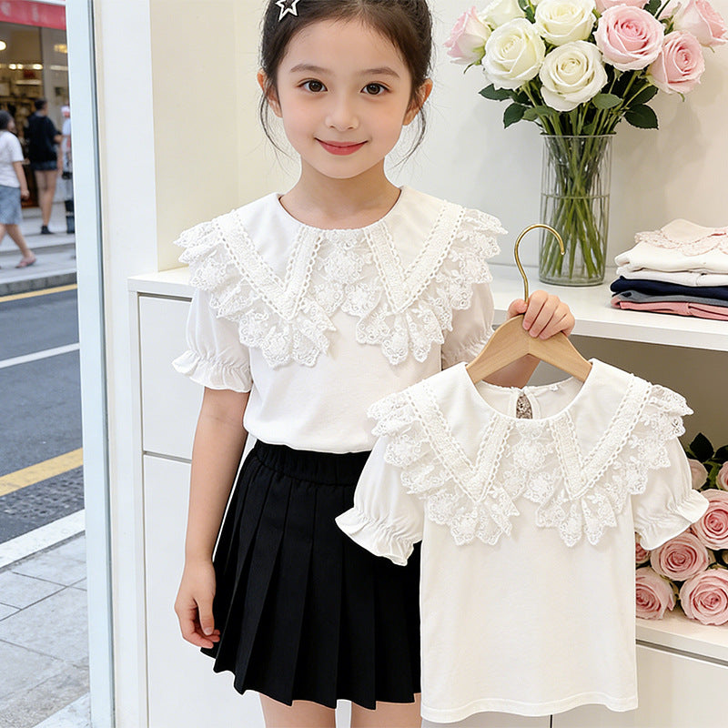Girl blouse with trendy lace collar Mune Fashion