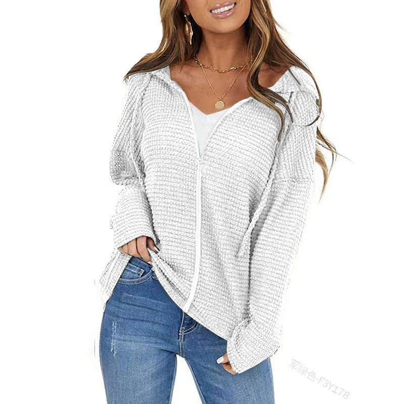Women's Oversize Structured Knit Jacket with Hood and Full Zip Mune Fashion