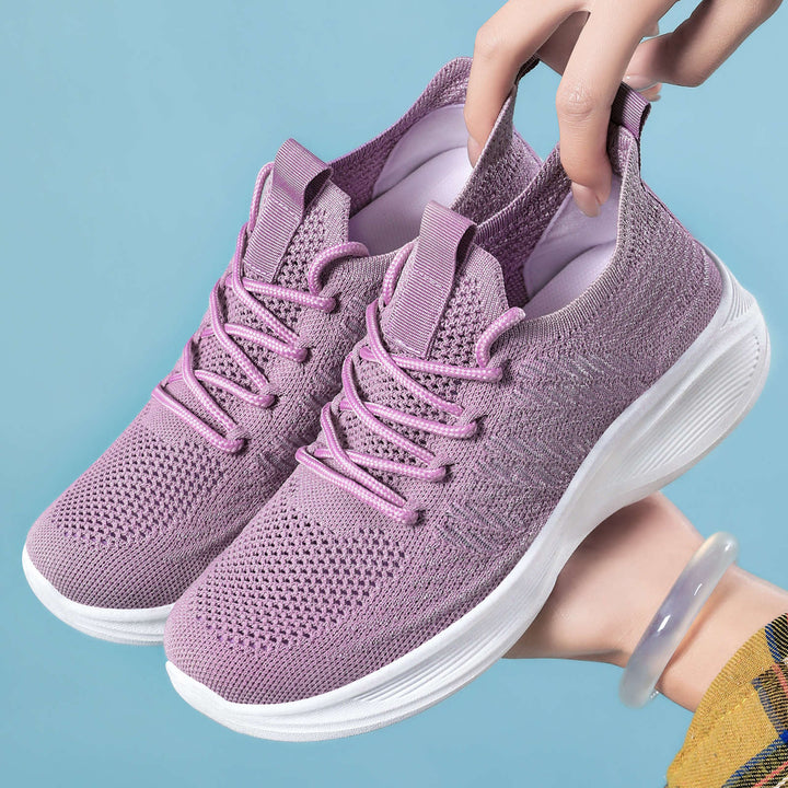 Women’s ergonomic knitted comfort sneakers with targeted ventilation, elastic slip shaft, and shock-absorbing wedge sole Mune Fashion