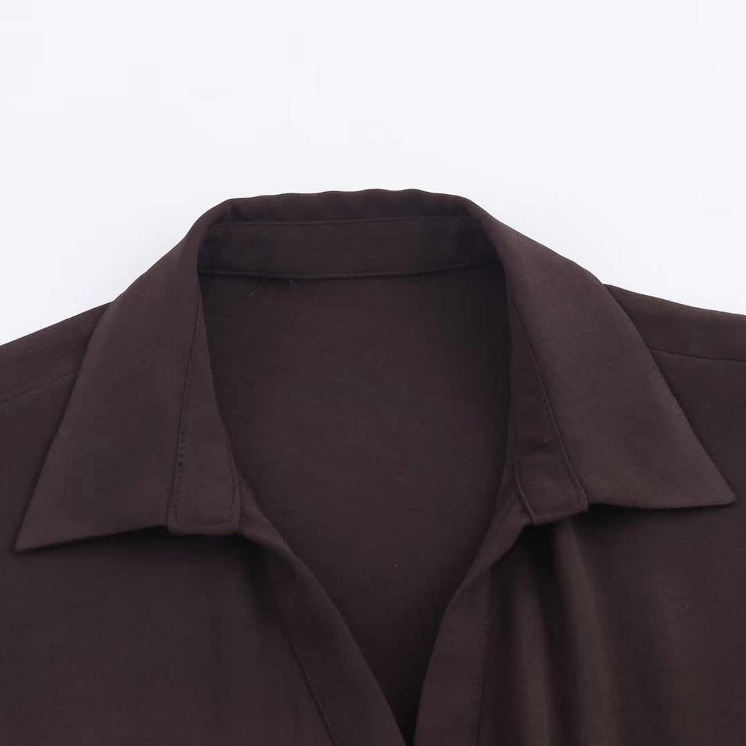 Women 10+ long shirt dress with continuous button placket and fitted belt Mune Fashion
