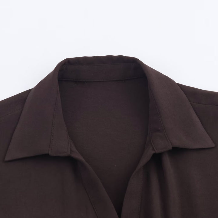 Women 10+ long shirt dress with continuous button placket and fitted belt Mune Fashion