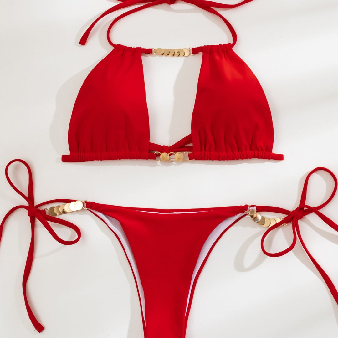 Women's triangle bikini with tasteful bead details Mune Fashion