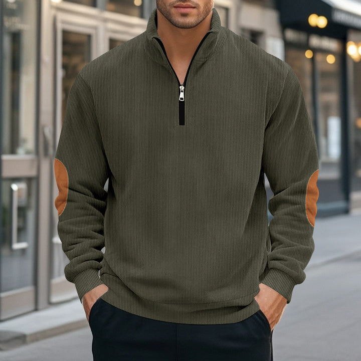Men's nan Troyer half-fleece pullover with ribbed structure, elastic cuffs, and contrast elbow patches Mune Fashion