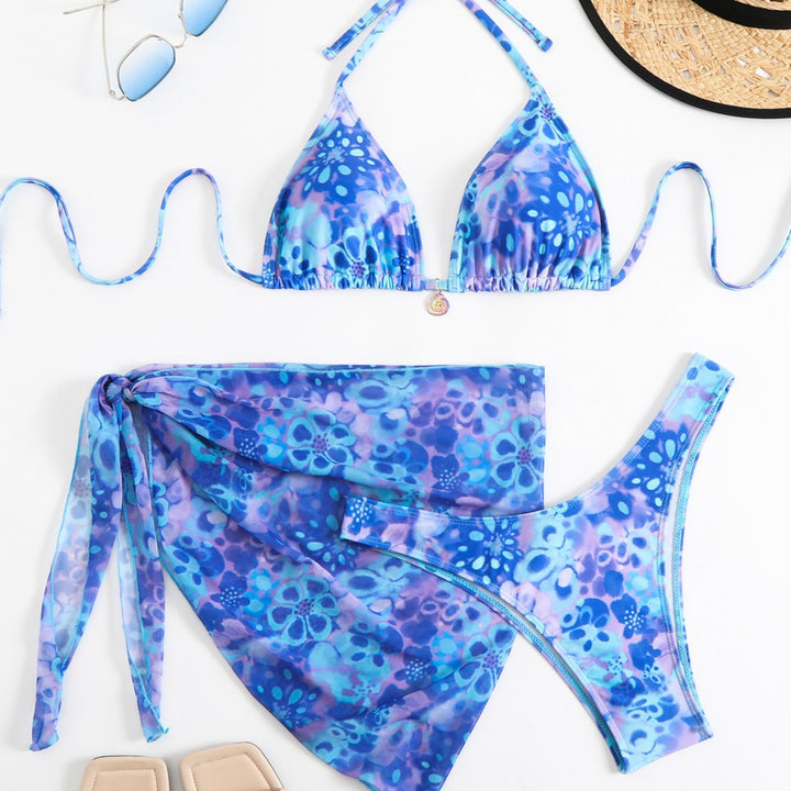 Women Bikini Set with Floral Pattern and Chic Wrap Skirt Mune Fashion