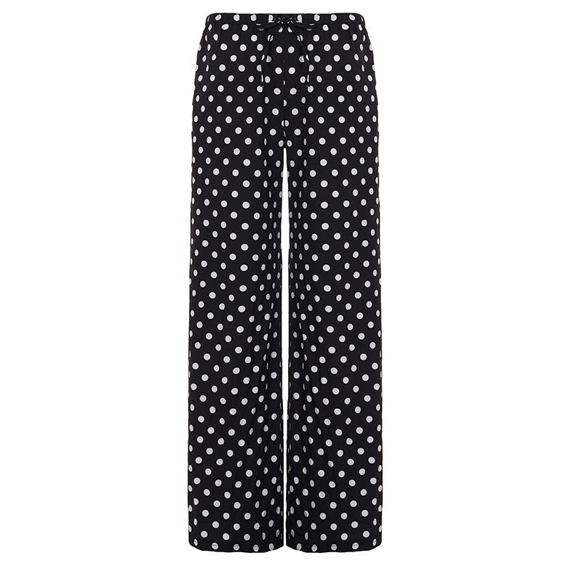 Women nan wide palazzo pants with elastic waistband and polka dot pattern Mune Fashion
