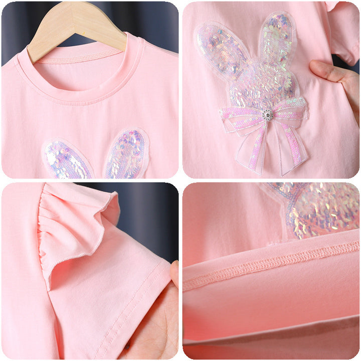 Girl's T-shirt with embroidered bunny and ruffle details Mune Fashion