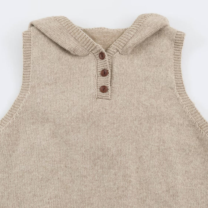 Women's fine knit vest with hood, button placket, and ribbed waistband Mune Fashion