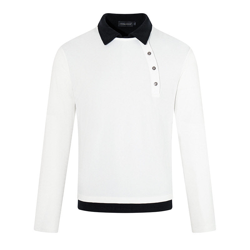 Men's long-sleeve polo shirt with asymmetrical button placket and contrasting collar Mune Fashion