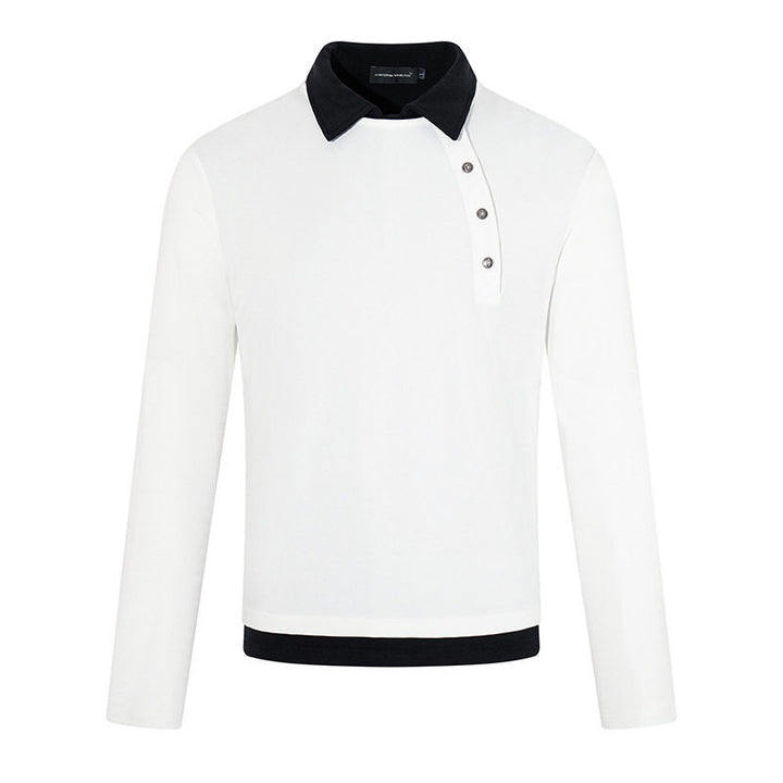 Men's long-sleeve polo shirt with asymmetrical button placket and contrasting collar Mune Fashion