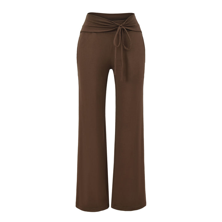 Women's Wide Jersey Lounge Pants with Folded Waistband and Drawstring Mune Fashion