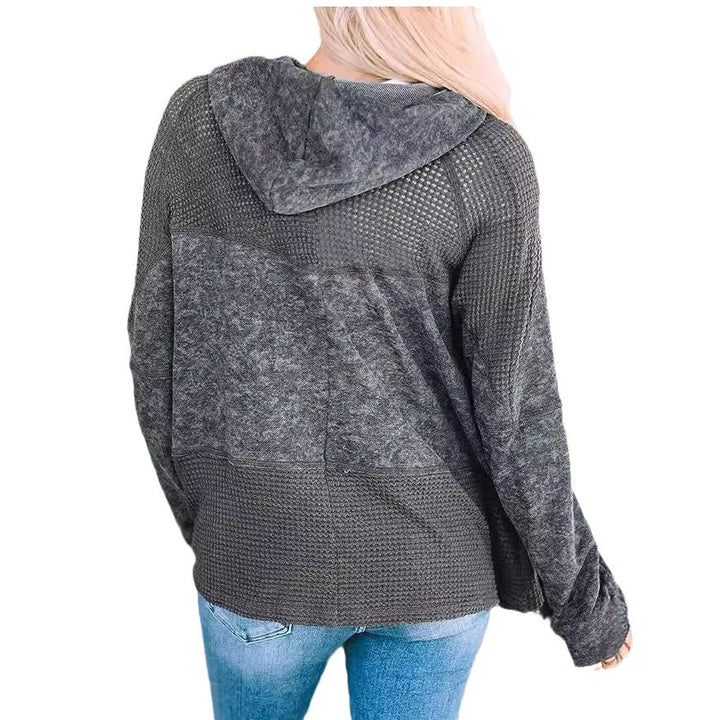Women's Casual Oversized Hoodie Jacket with Textured Knit Inserts and Zipper Mune Fashion