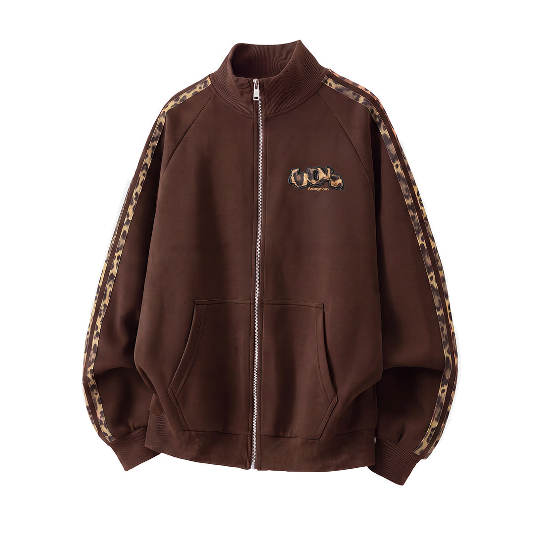 Unisex training jacket with leopard trim and front zipper Mune Fashion