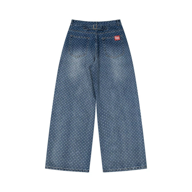 Women's High-Waist Wide Denim Culotte with Allover Polka Dot Pattern Mune Fashion