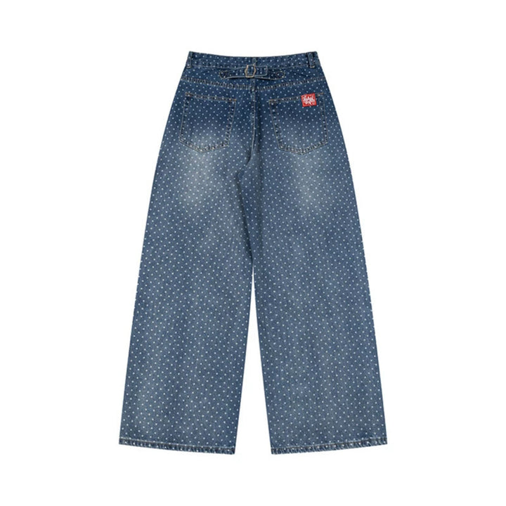 Women's High-Waist Wide Denim Culotte with Allover Polka Dot Pattern Mune Fashion