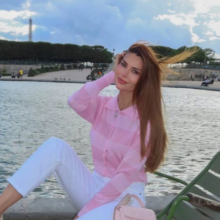 Women Light Short Cardigan with Shirt Collar, Covered Buttons & Knot Tie Mune Fashion
