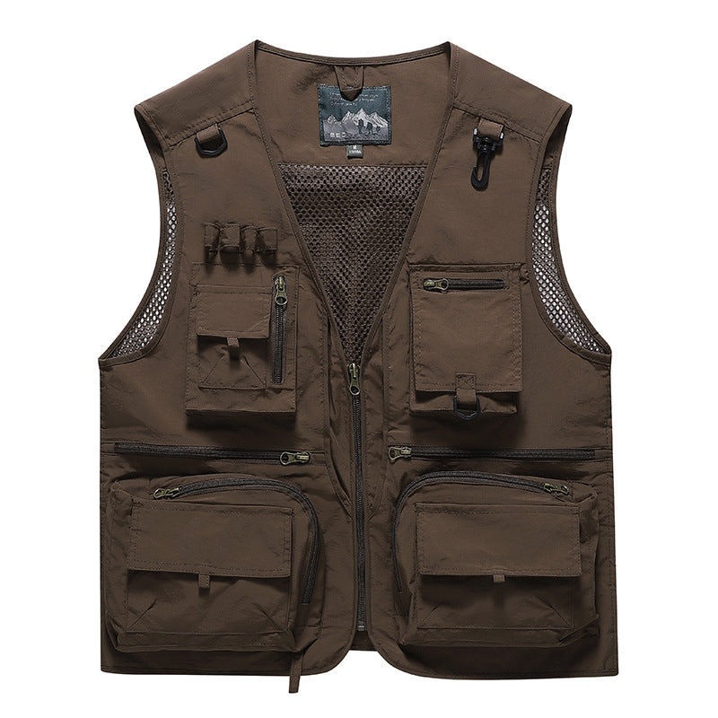 Men's Multifunctional Cargo Utility Vest with numerous zippered pockets and D-rings Mune Fashion