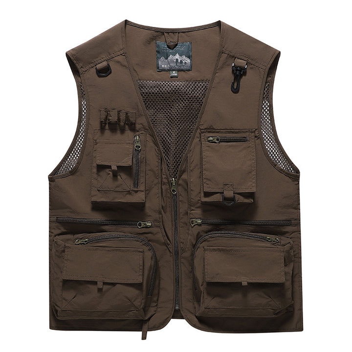 Men's Multifunctional Cargo Utility Vest with numerous zippered pockets and D-rings Mune Fashion