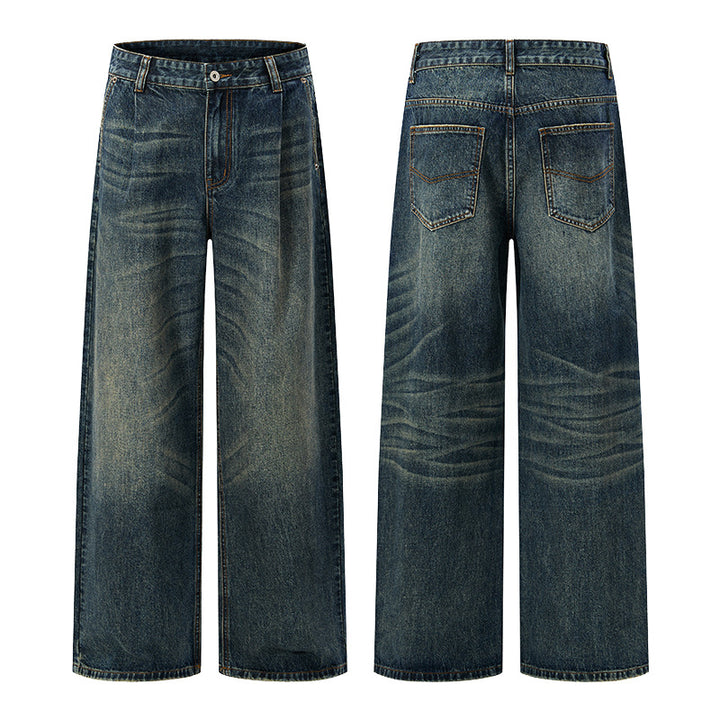 Men's Ultra Wide Floor-Length Denim Palazzo Pants in Marlene Baggy Style with Deep Crotch Mune Fashion