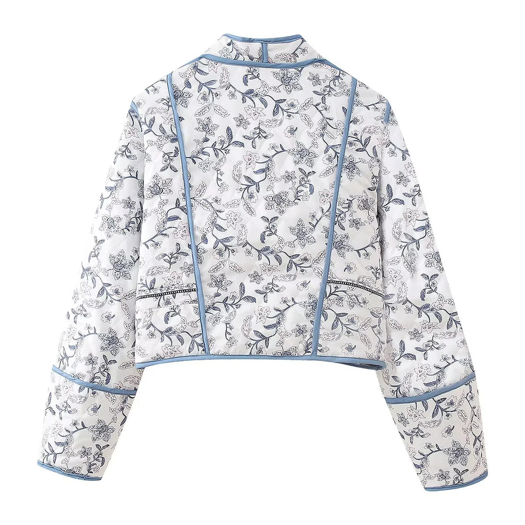 Ladies' quilted short reversible kimono jacket with floral all-over quilting, open V-neck and contrasting piping Mune Fashion