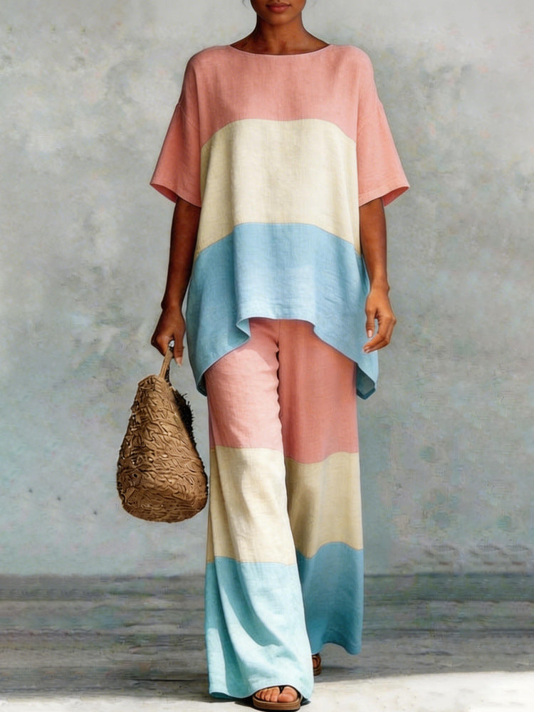 Women's Stylish and Casual Two-Piece Set with Geometric Design Mune Fashion
