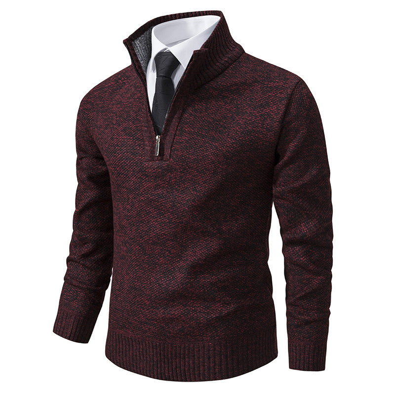 Men's Melange Half-Zip Mock Neck Sweater made of dense fine knit with ribbed cuffs Mune Fashion