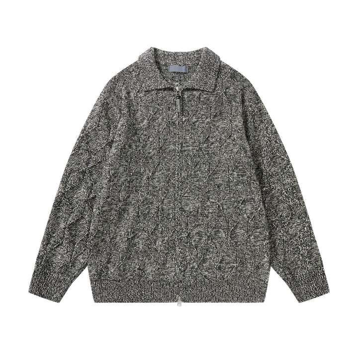 Women’s coarse structured knit zip cardigan with shirt collar Mune Fashion
