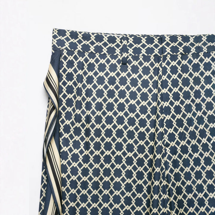 Ladies Wide Palazzo Pants with Geometric Allover Print and Side Stripe Drune