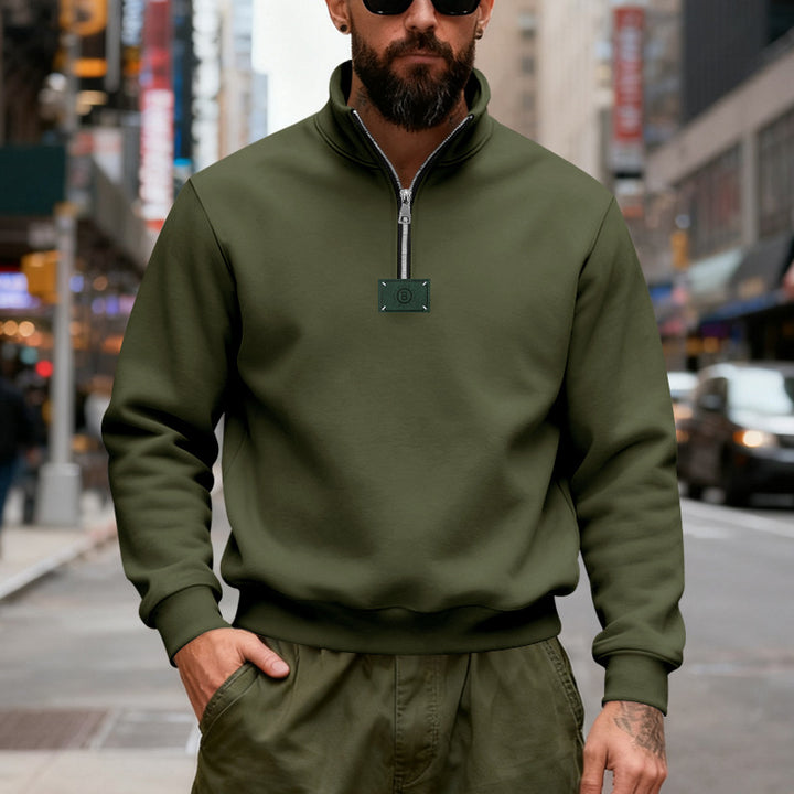 Men's high-collared quarter-zip sweatshirt made of heavy cotton fleece with stand-up collar Mune Fashion