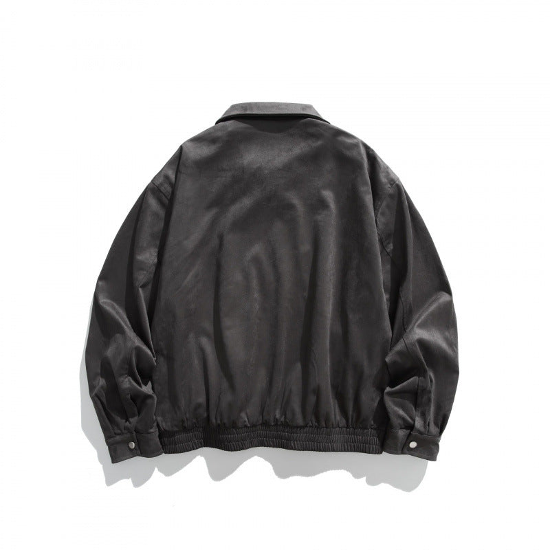 Men's short bomber-style jacket made of microfiber suede with zipper Mune Fashion