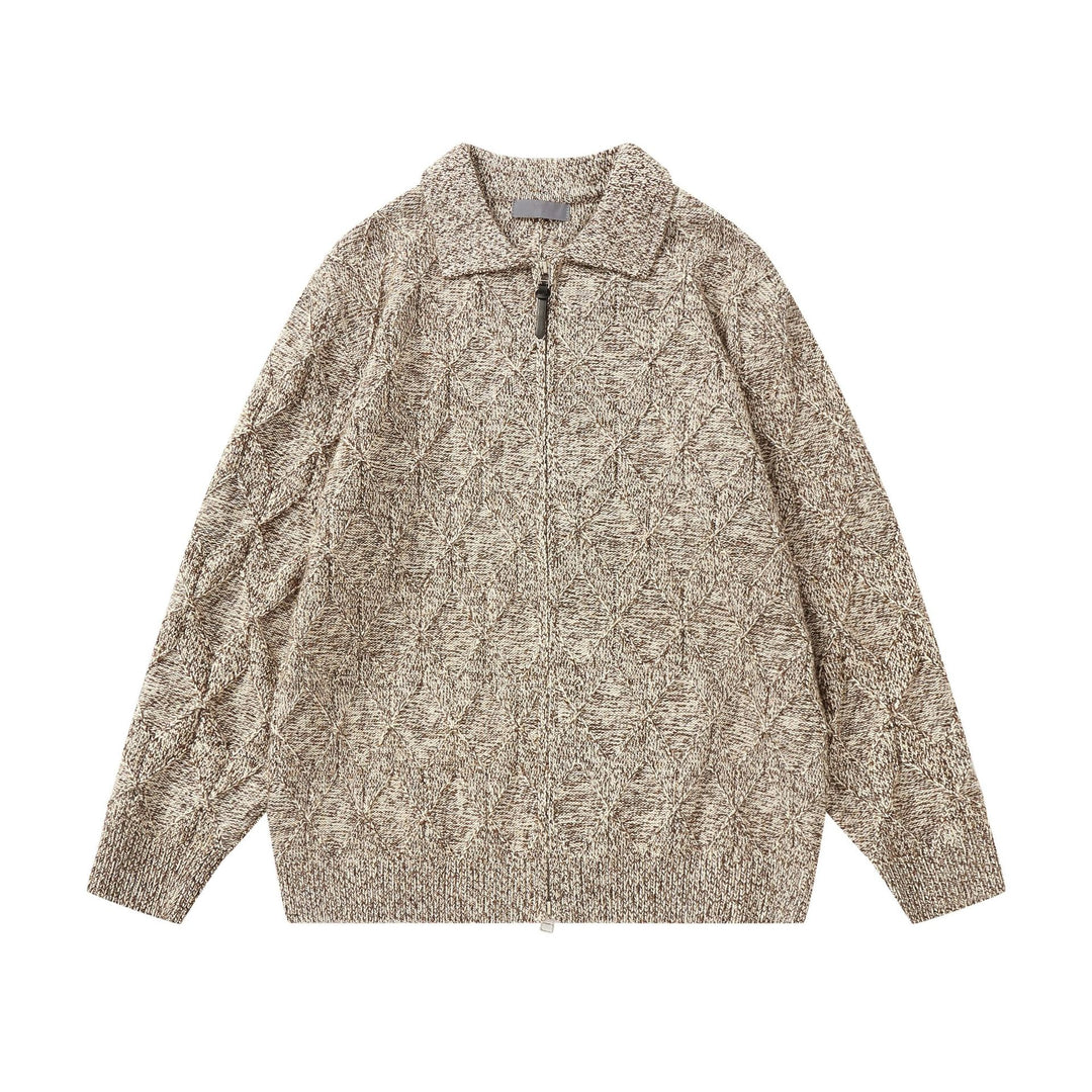 Women’s coarse structured knit zip cardigan with shirt collar Mune Fashion