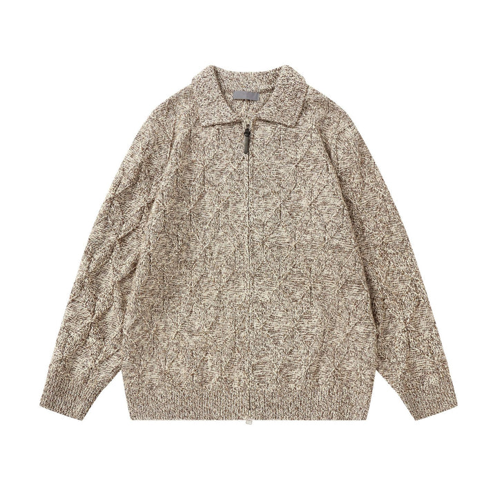 Women’s coarse structured knit zip cardigan with shirt collar Mune Fashion