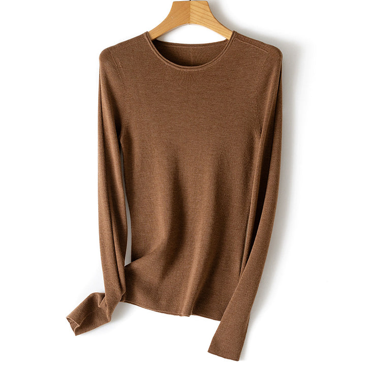 Women Fine Long Sleeve Fine Knit Sweater with Round Neck and Slim Fit Mune Fashion