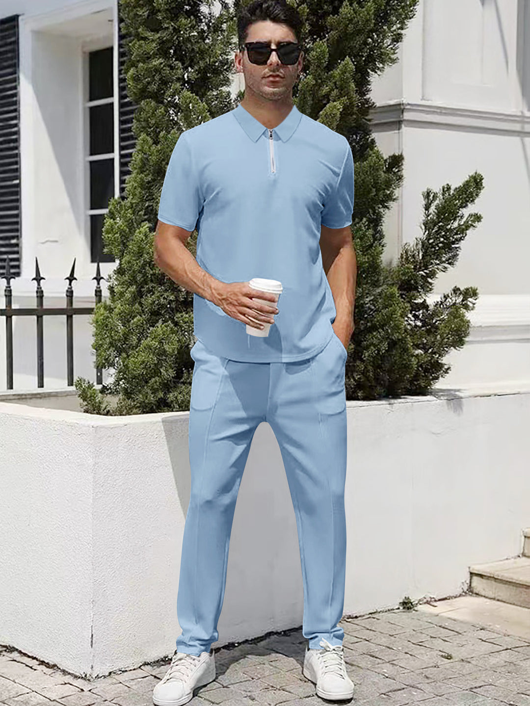 Men's urban travel polo shirt with short front zipper, elastic interlock and wrinkle-free care Mune Fashion