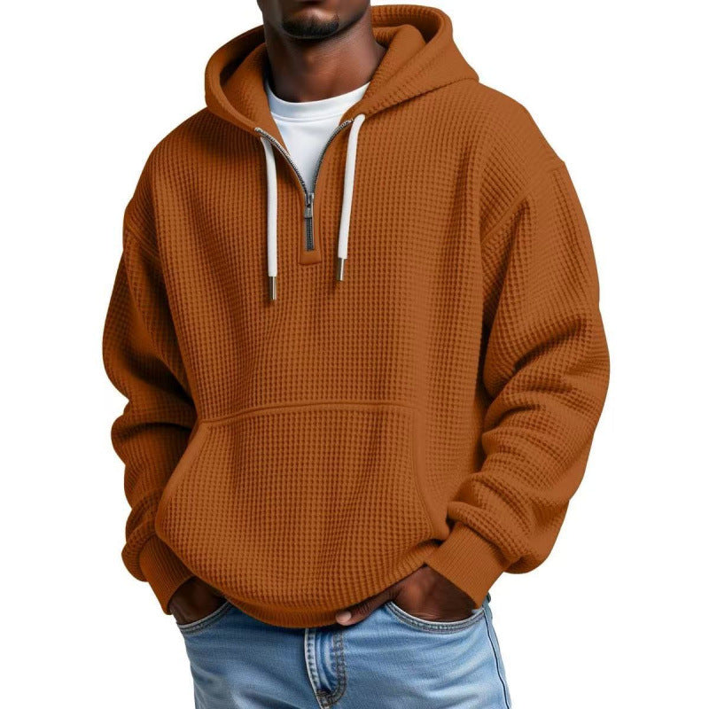Men's waffle texture hoodie with half zipper and kangaroo pocket Mune Fashion