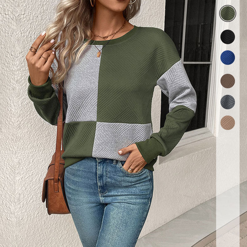 Ladies colorblock pullover with textured knit and round neck Mune Fashion