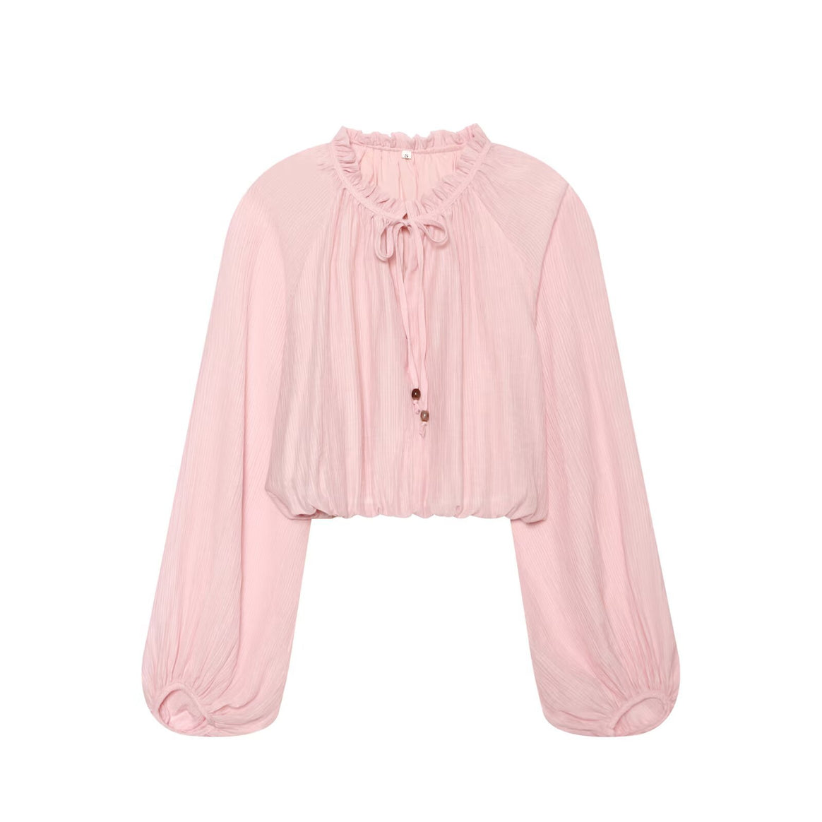 Women's Lightweight Pleated Crop Top with Ruffled Collar and Drawstring Mune Fashion