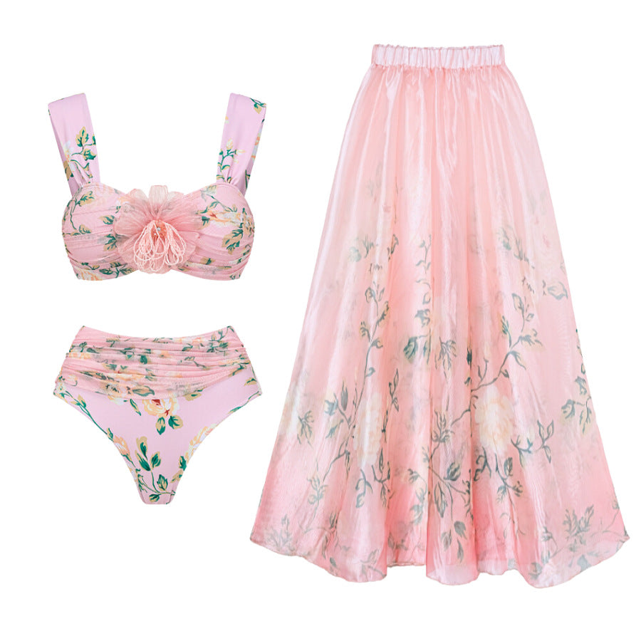 Women's bikini set with floral details and airy maxi skirt Mune Fashion