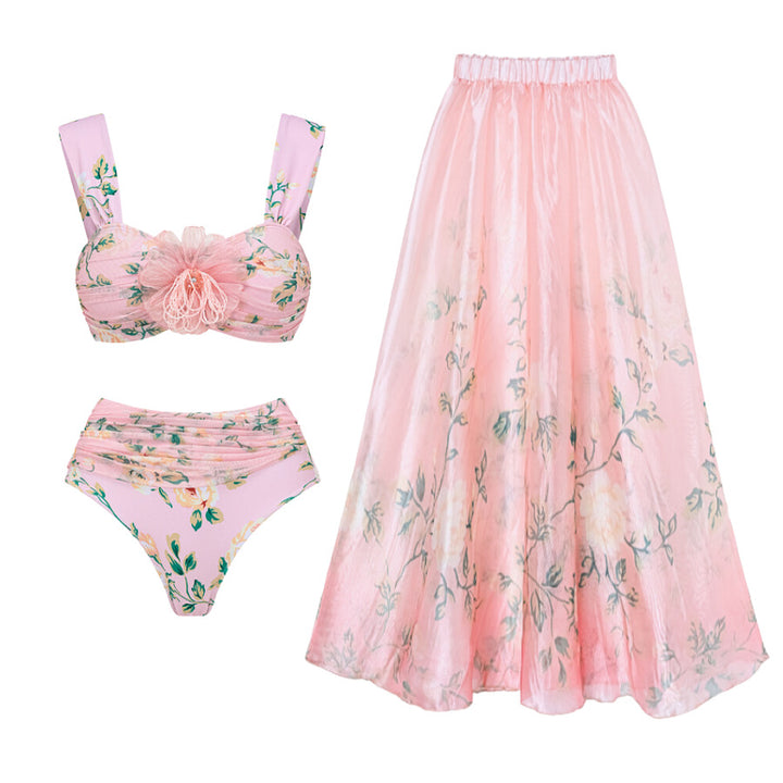 Women's bikini set with floral details and airy maxi skirt Mune Fashion