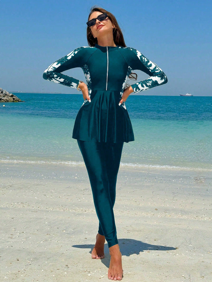 Women's Fashionable UV Protection Surf Suit with Peplum Design Mune Fashion
