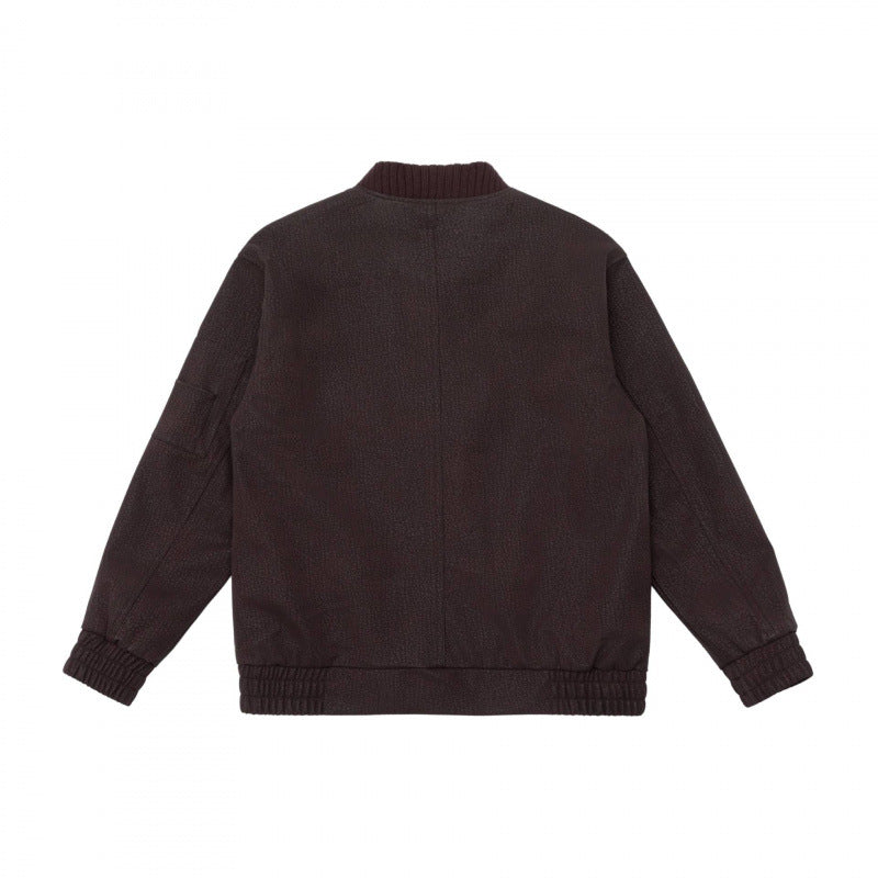 Men's Boxy Bomber Jacket with Textured Canvas Look, Ribbed Hem and Arm Pocket Mune Fashion