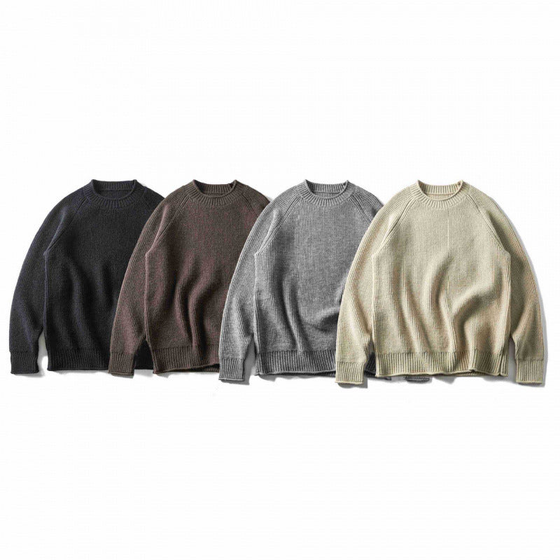 Unisex Coarse Knitted Round Neck Sweater in Oversized Boxy Cut with Raglan Sleeves Mune Fashion