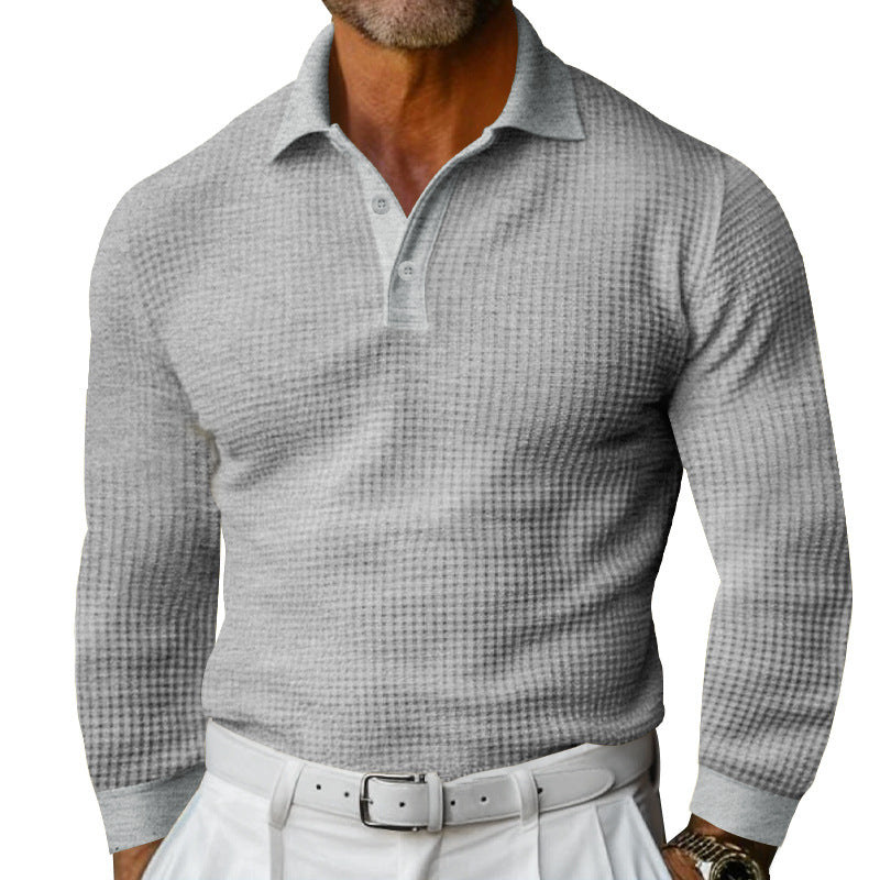 Men's Waffle Structure Polo Shirt with Long Sleeves, Slim Fit and Kent Collar Mune Fashion
