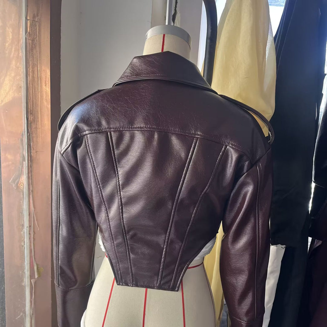 women's short-cut faux patent leather blouson with tailored corset cut Mune Fashion