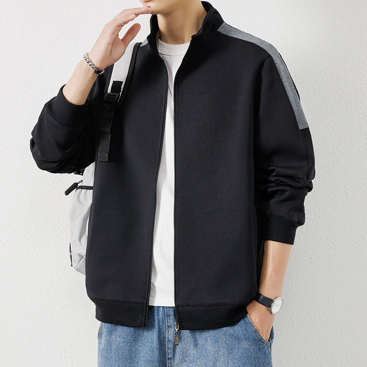 Men's Lightweight Zip Training Jacket in Minimal Style with Stand-Up Collar and Contrast Piping Mune Fashion