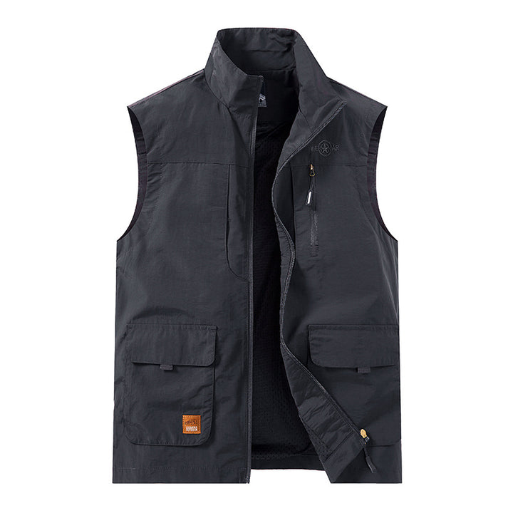 Men's Lightweight Utility Vest with Stand-Up Collar, Front Flap Pockets and Chest Zip Pocket Mune Fashion