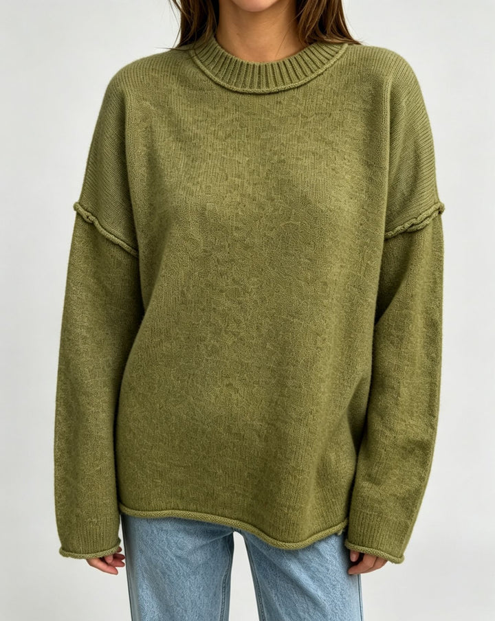 Women Oversize Boxy Sweater with short stand-up collar and decorative edge seam Mune Fashion