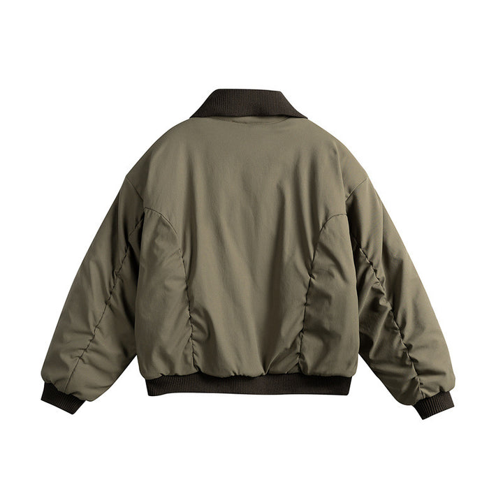 Men's Short Boxy Insulated Field Bomber Jacket with Contrasting Knit Collar and Diagonal Zip Pockets Mune Fashion