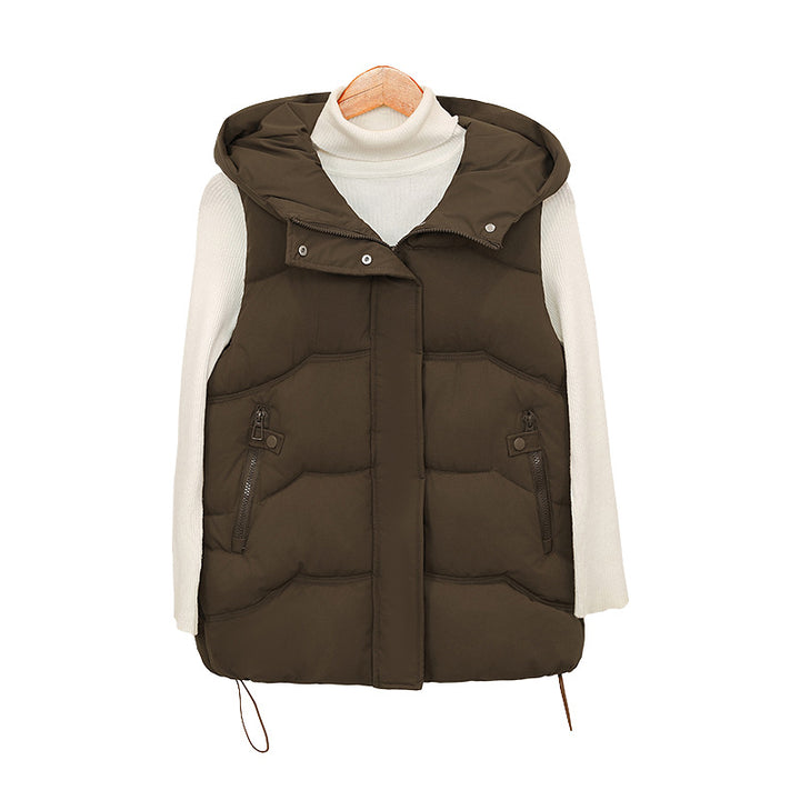 Women's nano-padded hooded vest with concealed zip placket, adjustable drawstring waist and functional zip pockets Mune Fashion